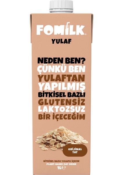 Bitkisel Yulaf Sütü 1 L Laktozsuz Vegan Doğal Aroma ve Koruyucu İçermez