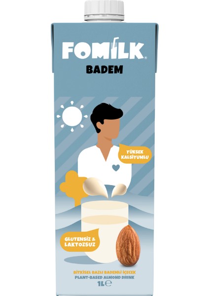 Badem Sütü 1 L Glutensiz Bitkisel Bazlı Laktozsuz Vegan Şekersiz