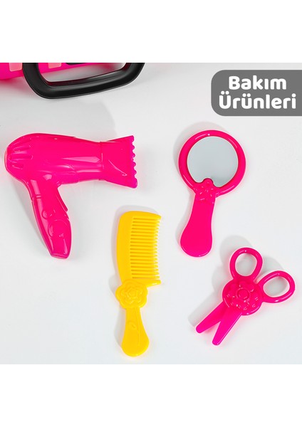 18 Parça Tekerlekli Oyuncak Kuaför Seti - Çantalı Makyaj Aksesuarlı Çocuk Meslek Oyunu modelleri