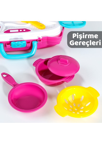 18 Parça Tekerlekli Oyuncak Mutfak Seti - Çantalı Mutfak Tava Tencere Aksesuarlı Aşçı Meslek Oyunu fırsatları