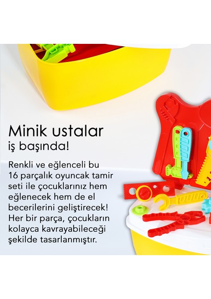 16 Parça Oyuncak Tamir Seti - Taşıma Çantalı Eğitici Öğretici Çocuk Meslek Alet Çantası fırsatları