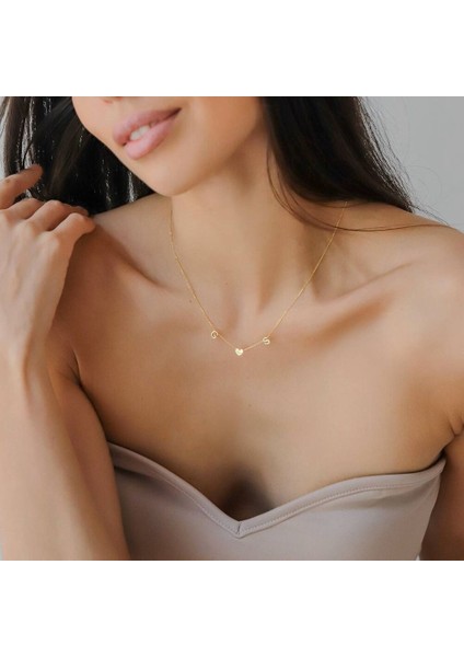 Kalp Formlu Altın Harfli Kolye 14 Ayar