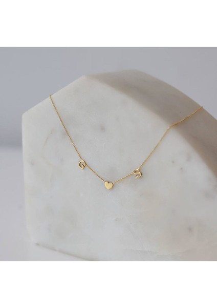 Kalp Formlu Altın Harfli Kolye 14 Ayar modelleri