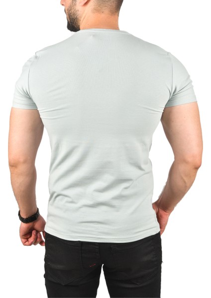 Su Yeşili Erkek/Unisex Slim Fit Dar Kesim Bisiklet Yaka Pamuklu Likralı Basic Tişört 1801131