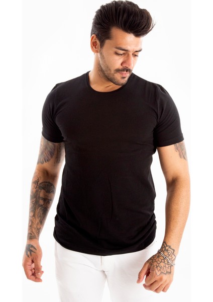 Siyah Erkek/Unisex Slim Fit Dar Kesim Bisiklet Yaka Pamuklu Likralı Basic Tişört 1801131 fiyatları
