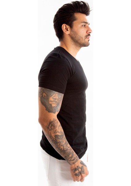 Siyah Erkek/Unisex Slim Fit Dar Kesim Bisiklet Yaka Pamuklu Likralı Basic Tişört 1801131 modelleri