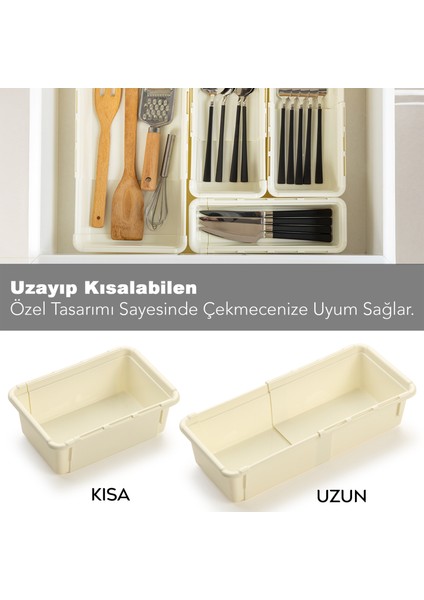 8'li Ayarlanabilir Kaşıklık Seti - Uzayabilen Çekmece Içi Modüler Düzenleyici Mutfak Organizer Bej modelleri
