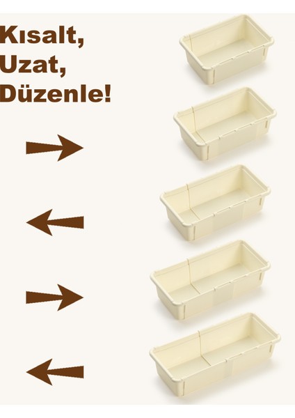 4'lü Ayarlanabilir Kaşıklık Seti - Uzayabilen Çekmece Içi Modüler Düzenleyici Mutfak Organizer Bej fırsatları
