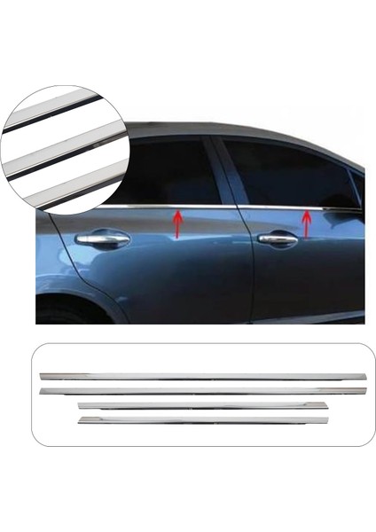 Honda Civic Uyumlu 2019-2022 Krom Cam Çıtası 4 Parça Paslanmaz Çelik