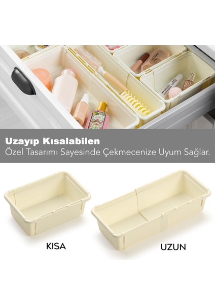 4 Parça Uzayabilen Makyaj Organizeri - Ayarlanabilir Modüler Çekmece Içi Takı Aksesuar Düzenleyici