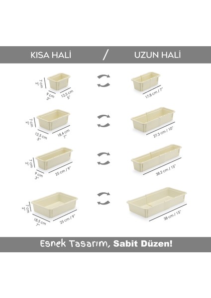 12'li Ayarlanabilir Kaşıklık Seti - Uzayabilen Çekmece Içi Modüler Düzenleyici Mutfak Organizer Bej fiyatları