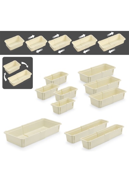 10'lu Ayarlanabilir Kaşıklık Seti - Uzayabilen Çekmece Içi Modüler Düzenleyici Mutfak Organizer Bej