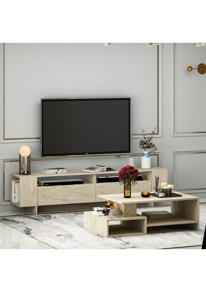 Angel Tv Ünitesi ve Dux Orta Sehpa Salon Takımı - Traverten fiyatları