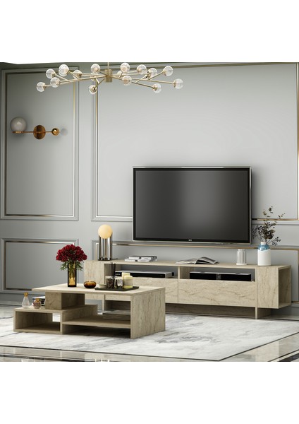 Angel Tv Ünitesi ve Dux Orta Sehpa Salon Takımı - Traverten modelleri