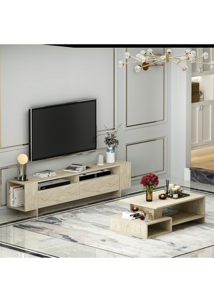 Angel Tv Ünitesi ve Dux Orta Sehpa Salon Takımı - Traverten