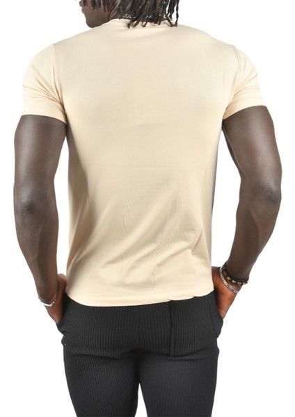 Krem Erkek/Unisex Slim Fit Dar Kesim Bisiklet Yaka Pamuklu Likralı Basic Tişört 1801131 fırsatları