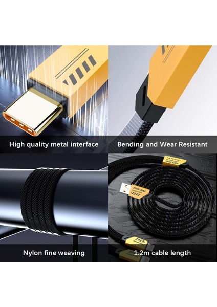 Type-C 3in1 240 Watt 1.2 Metre Halat Örgü Kırılmaz Uç Hızlı Şarj ve 480MBS Data Kablosu Samsung Xiaomi Huawei Oppo Realme Tecno Honor Apple iPhone indirimleri