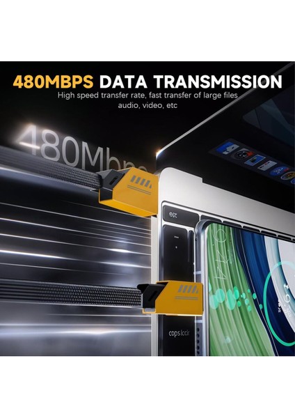 Type-C 3in1 240 Watt 1.2 Metre Halat Örgü Kırılmaz Uç Hızlı Şarj ve 480MBS Data Kablosu Samsung Xiaomi Huawei Oppo Realme Tecno Honor Apple iPhone