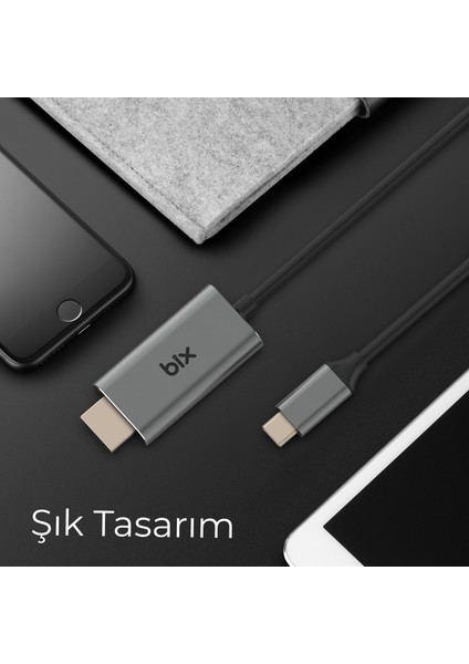 BX02HB Type-C to HDMI 4K Multimedya Ses ve Görüntü Aktarım Kablosu 1.8 Metre fiyatları