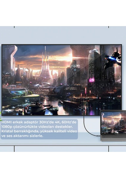 BX02HB Type-C to HDMI 4K Multimedya Ses ve Görüntü Aktarım Kablosu 1.8 Metre