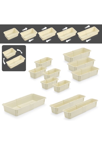 11'li Ayarlanabilir Kaşıklık Seti - Uzayabilen Çekmece Içi Modüler Düzenleyici Mutfak Organizer Bej