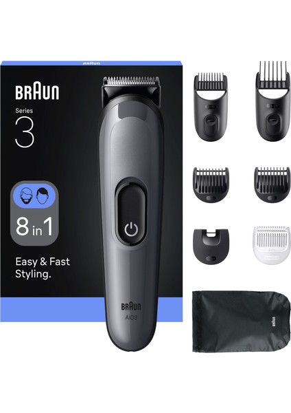 Hepsi Bir Arada Series 3, 8’i 1 Arada Tıraş Kiti, Keskin Bıçak, 14 Uzunluk, AIO3540