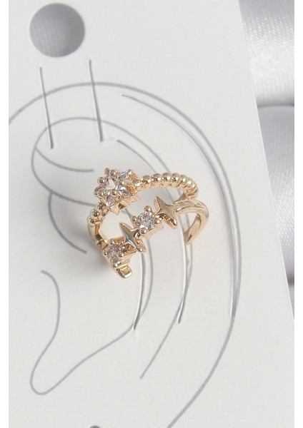 Pirinç Gold Renk Zirkon Taşlı Yıldız Model Kadın Kıkırdak Küpe - Trend Ürün