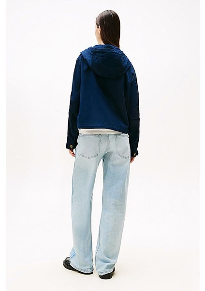 Kadın Kapüşonlu Cepli Cropped Ceket - Lacivert modelleri