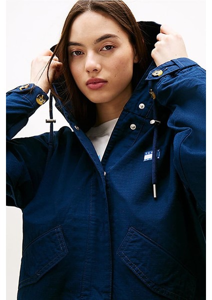 Kadın Kapüşonlu Cepli Cropped Ceket - Lacivert fırsatları