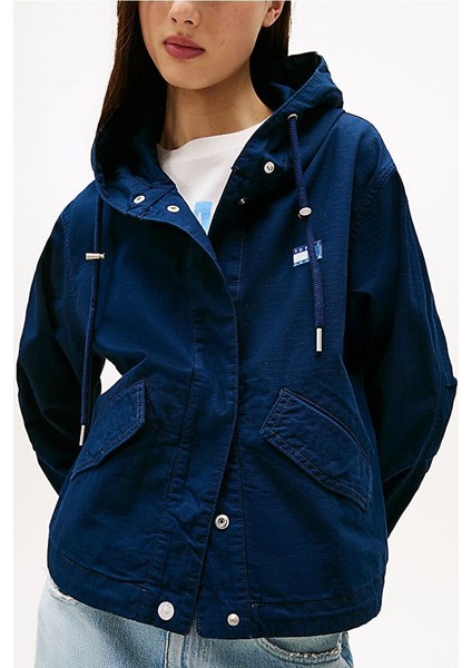 Kadın Kapüşonlu Cepli Cropped Ceket - Lacivert indirimleri