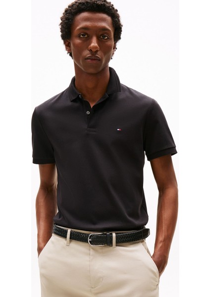Erkek Regular Fit Esnek Interlok Kumaş Polo T-Shirt - Siyah