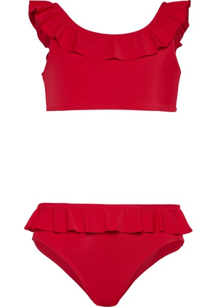 Kız Çocuk Kırmızı Volanlı Bikini Takımı 25SG006ST