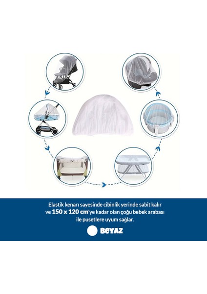 Beyaz Bebek Arabası Sinekliği Tüm Bebek Arabası & Puset Modellerine Uygun, Lastikli Xl Cibinlik fiyatları
