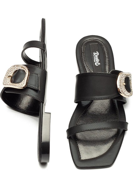 Kadın Deri Taban Taş Tokalı Terlik Siyah 13005 fırsatları
