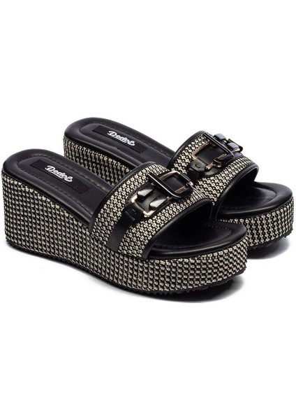 Kadın Hasır Örme Tokalı Yüksek Platform Topuklu Terlik 2400