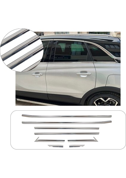Opel Crossland x Uyumlu 2017 ve Üzeri Krom Cam Çıtası 8 Parça Paslanmaz Çelik