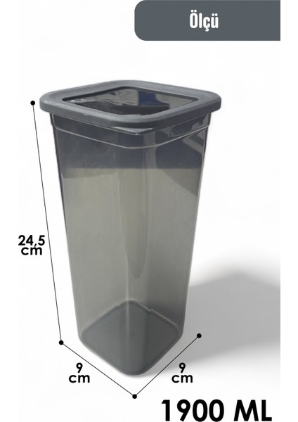Kaşıklı Kapaklı Erzak Bakliyat Saklama Kabı Kare Saklama Kutusu Seti 24 Adet 1900-1300-650 ML
