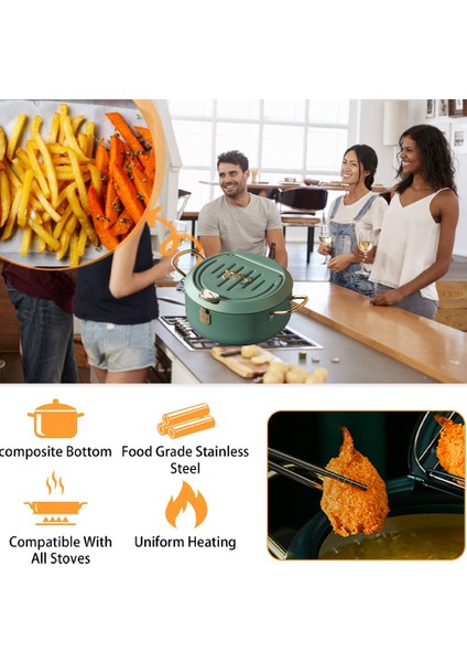 Mutfak Paslanmaz Çelik Derin Kızartma Tencere Yağ Fritöz Termometre ve Kapaklı 304 Tempura Fritöz Tava Kızarmış Tavuk Tencere (Yurt Dışından) fiyatları