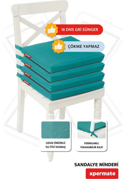 Fermuarlı 4'lü Sandalye Minderi Su Itici Kumaş 40X40 cm Sünger Sandalye Minderi Bağcıklı Yeşil fiyatları