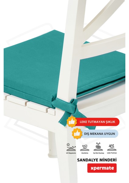 Fermuarlı 4'lü Sandalye Minderi Su Itici Kumaş 40X40 cm Sünger Sandalye Minderi Bağcıklı Yeşil modelleri