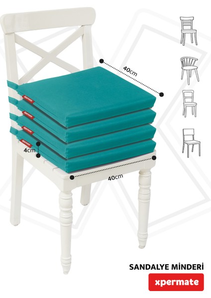 Fermuarlı 4'lü Sandalye Minderi Su Itici Kumaş 40X40 cm Sünger Sandalye Minderi Bağcıklı Yeşil indirimleri