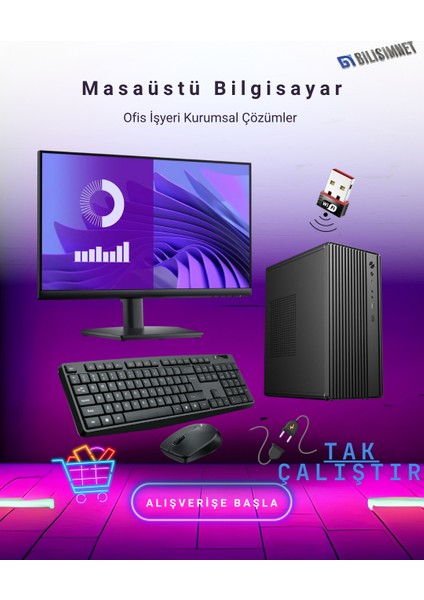 BN2015304 Intel I5 14400 16GB Ddr4 500GB M2 Nvme 23.8'' LED Ekran Set + Wifi Ofis Bilgisayarı