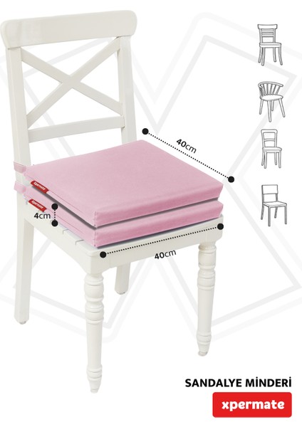 Fermuarlı 2'li Sandalye Minderi Su Itici Kumaş 40X40 cm Sünger Sandalye Minderi Bağcıklı Pembe fiyatları