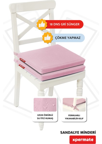 Fermuarlı 2'li Sandalye Minderi Su Itici Kumaş 40X40 cm Sünger Sandalye Minderi Bağcıklı Pembe modelleri