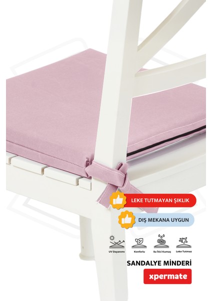 Fermuarlı 2'li Sandalye Minderi Su Itici Kumaş 40X40 cm Sünger Sandalye Minderi Bağcıklı Pembe fırsatları