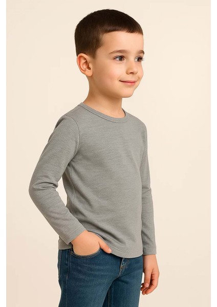 Unisex Çocuk Bisiklet Yaka Uzun Kollu Okul Badi M00748 Gri modelleri