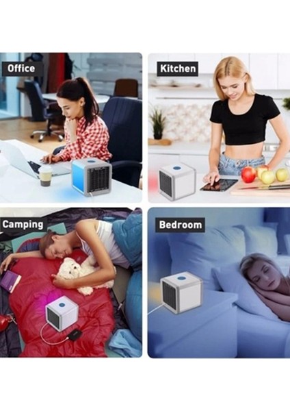 Işıklı Masaüstü Mini Klima, Soğutucu, Nemlendirici, 3 Kademe, Beyaz fırsatları