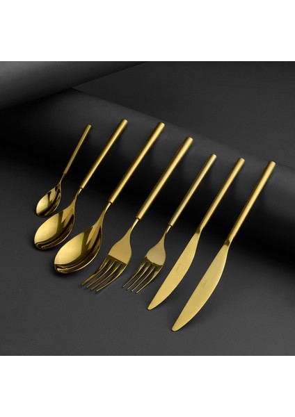6000 Roller Titanyum Mat Gold 12 Kişilik 84 Parça Çatal Kaşık Bıçak Takımı