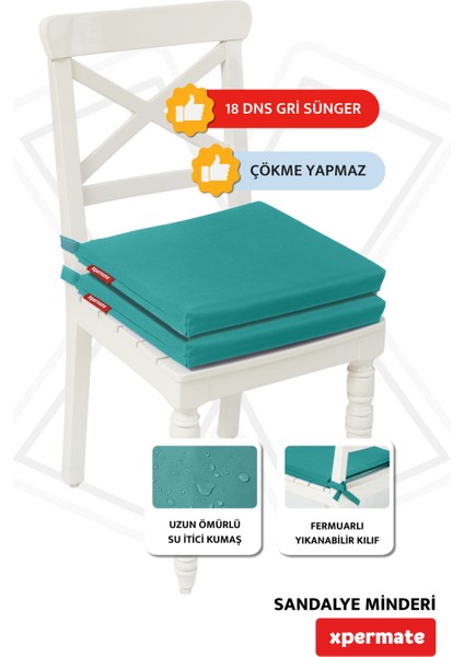 Fermuarlı 2'li Sandalye Minderi Su Itici Kumaş 40X40 cm Sünger Sandalye Minderi Bağcıklı Turkuaz fiyatları
