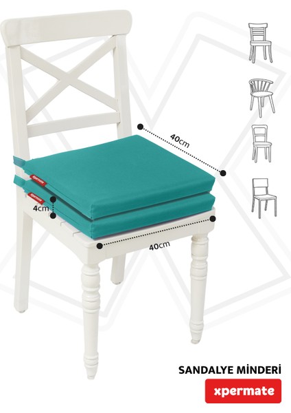 Fermuarlı 2'li Sandalye Minderi Su Itici Kumaş 40X40 cm Sünger Sandalye Minderi Bağcıklı Turkuaz modelleri